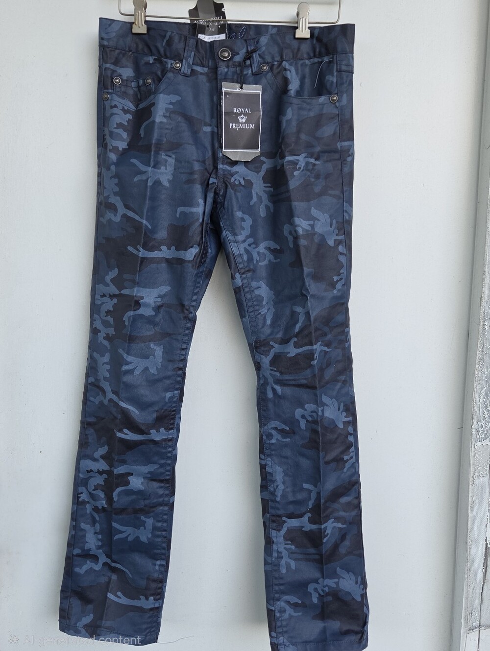 Royal Premium Straight Waxed Blue Camo Dark Denim Jeans Mens 30x30 NWT
